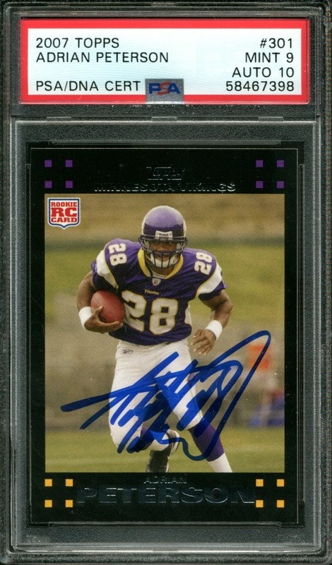 2007 TOPPS #301 ADRIAN PETERSON VIKINGS PSA 9 DNA AUTO 10