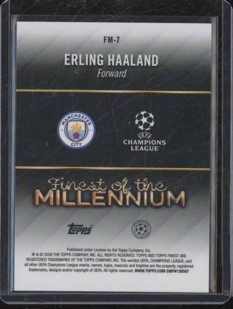 2025-26 Topps UCC Finest ERLING HAALAND Millennium Blue Refractor /150 JA282 view 2