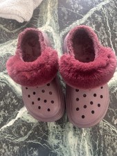 Womens Crocs Lined Stomp Dark Cherry Red Faux Fur Platform Clogs Shoes Size 9 M