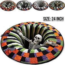 Halloween 3D Vortex Round Rug, Novelty Ghost Skeleton 3D Optical Illusion Rugs..