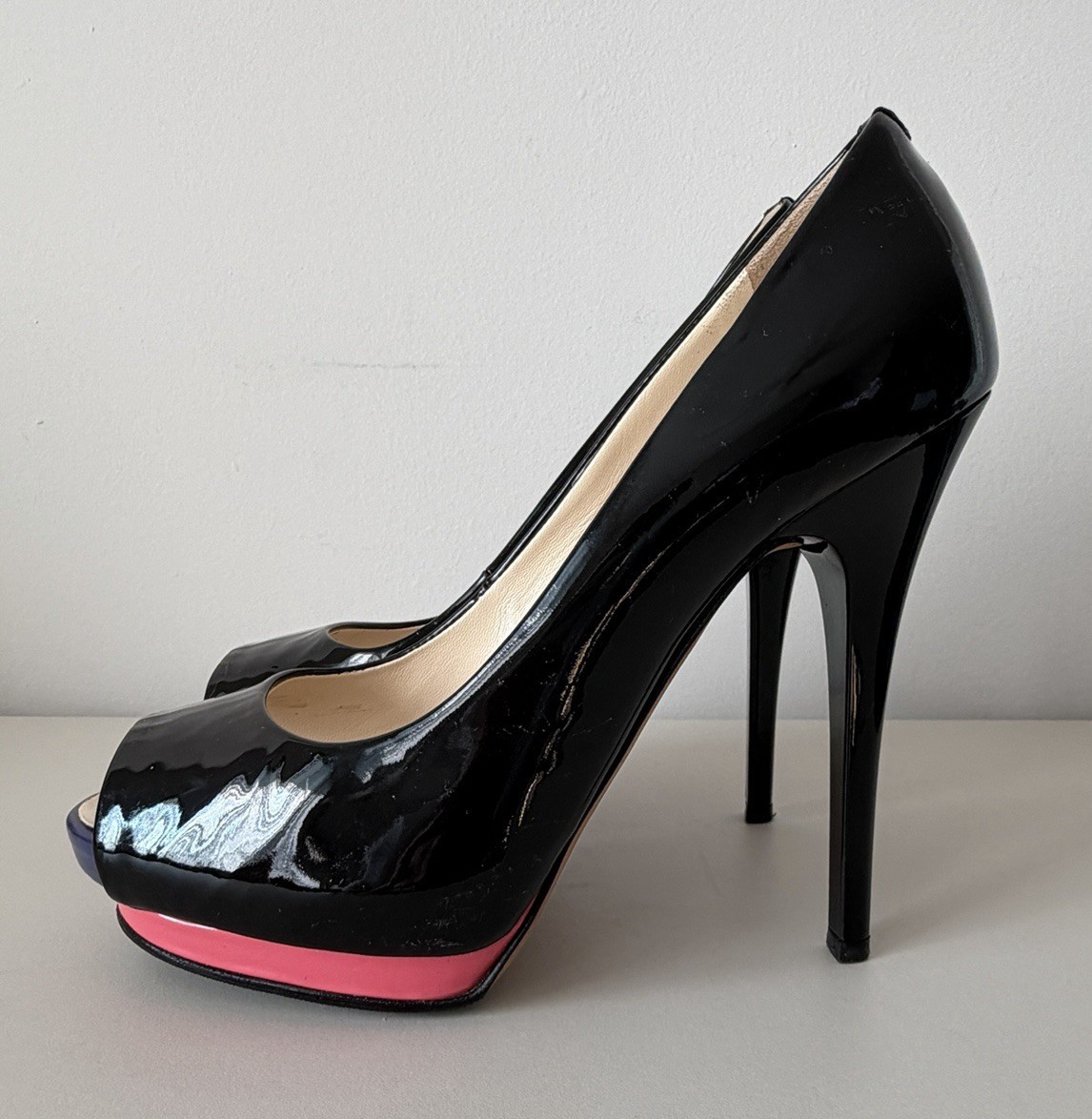 Giuseppe Zanotti Black Patent Leather Peep Toe Platform Stiletto Heels EU 36