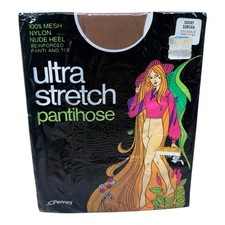 Vintage JCPENNEY 100 Mesh Nylon Nude Heel Pantyhose Short Suntan