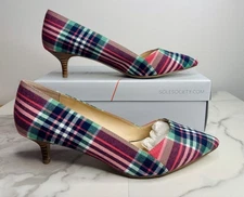 New Sole Society Desi Coral Plaid Fabric Kitten Heel Sz 9.5M