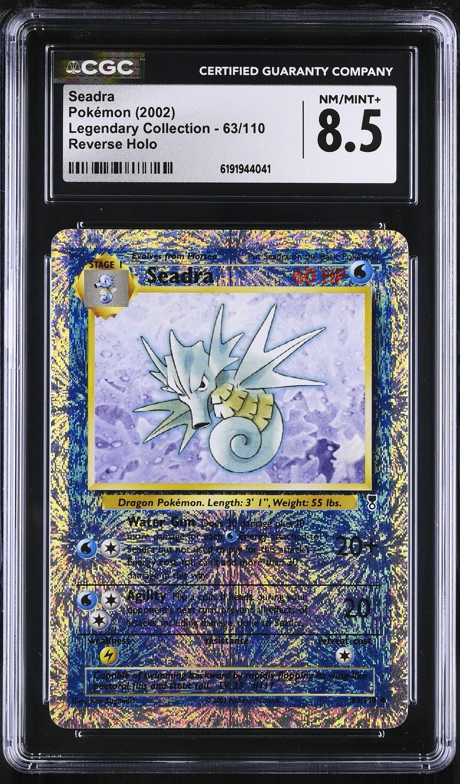 CGC 8.5 NM/MINT+ Seadra 63/110 Legendary (Collection) Reverse Holo Pokemon Card