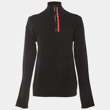 Prada Sport Black Textured Stretch Knit Pullover L