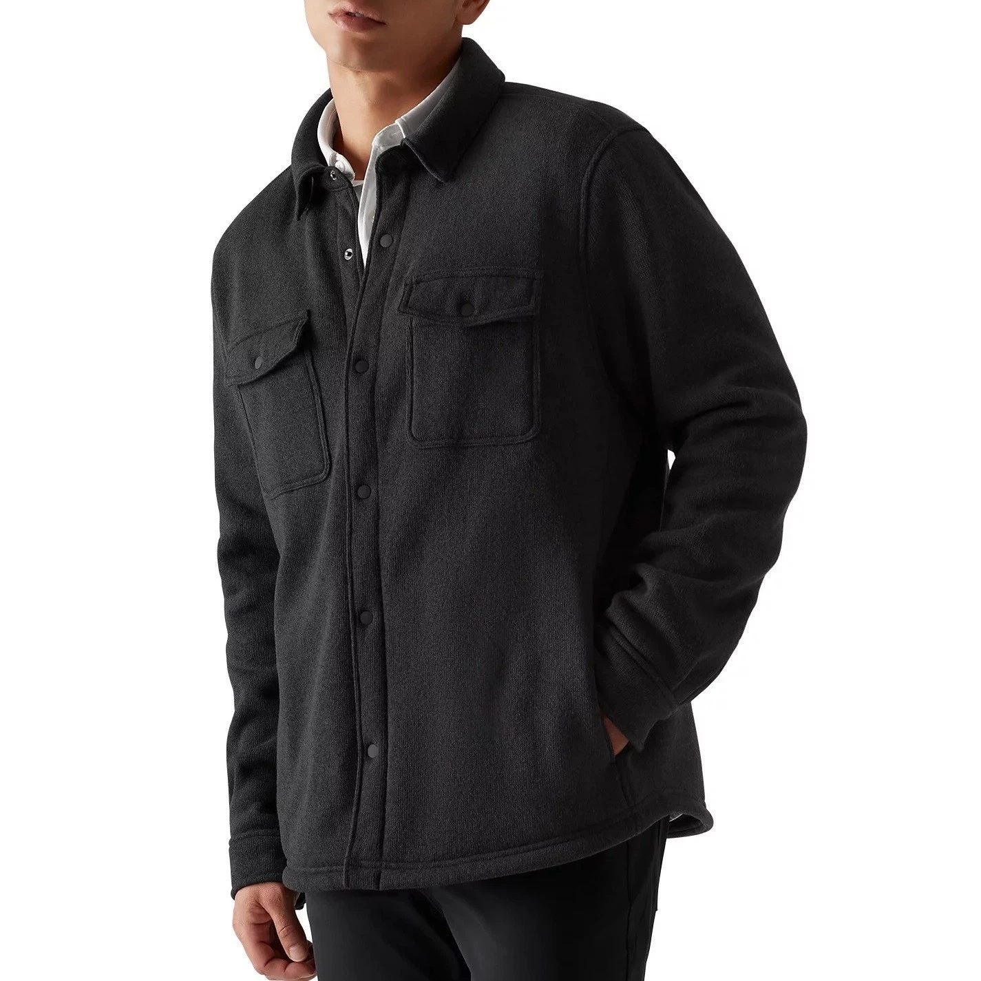 Rhone Men's High Pile Fleece Shacket Snap Front Pocket LS Shirt Jacket Black XL