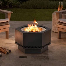 Fire Pit Smokeless Hexagonal Wood Burning Smokeless Firepit PVC Cover Fire Poker