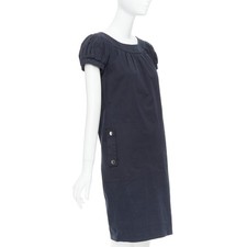 DOLCE GABBANA black cotton bateau puff sleeves sack dress IT40 S