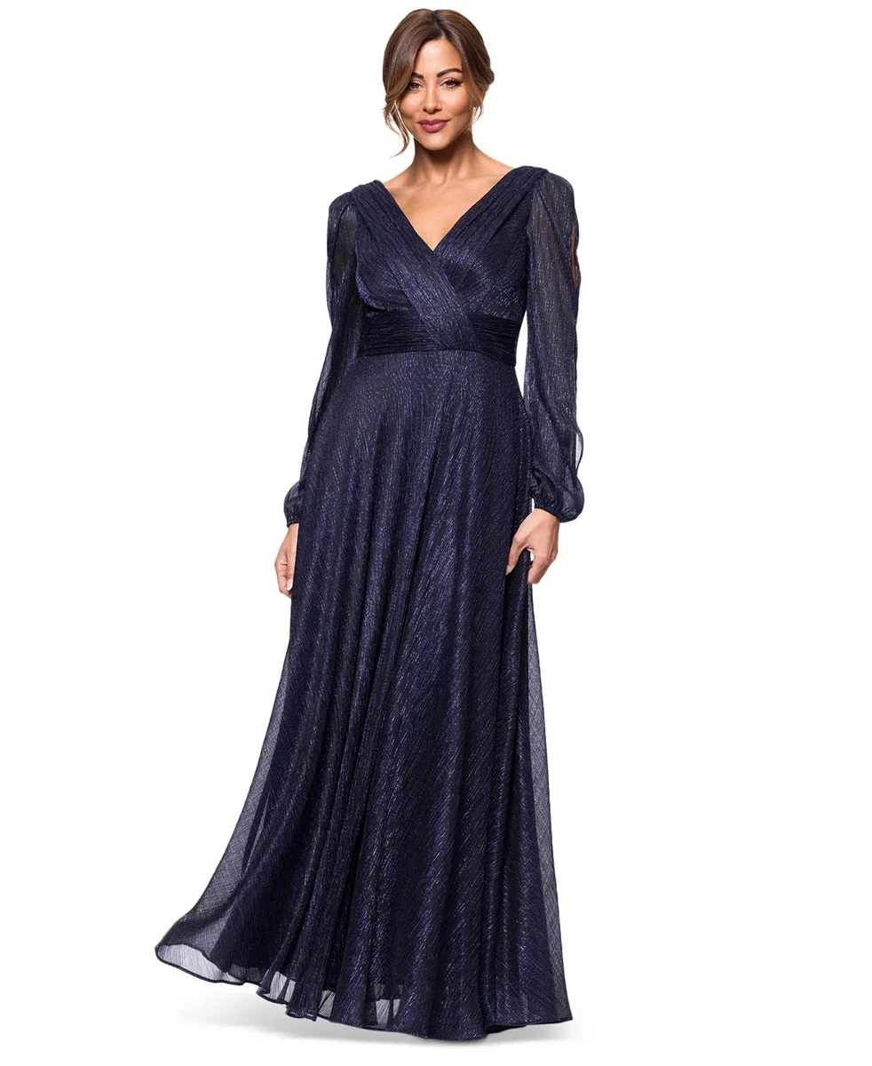 petite long sleeve party dresses Betsy & Adam Petite A-Line Embroidered Dress - Blue Multi