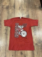 Vintage 80s 90s Wisconsin Badgers Graphic T-Shirt Sz L Single Stitch Made in USA