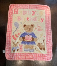 Vintage Mink Plush Baby Blanket Bear Kitty Bunny Birthday Balloons Kawaii 39x51  