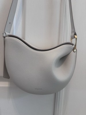 New Polene Tonka Textured Leather Crossbody Bag Purse in Chalk
