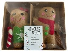 New Set of 2 Jingles & Joy 4.5” Felt Gingerbread Boy & Girl - HTF