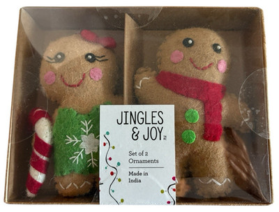 New Set of 2 Jingles & Joy 4.5  Felt Gingerbread Boy & Girl
