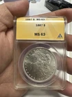 1887 MORGAN SILVER DOLLAR  ANACS CERTIFIED    MS 63
