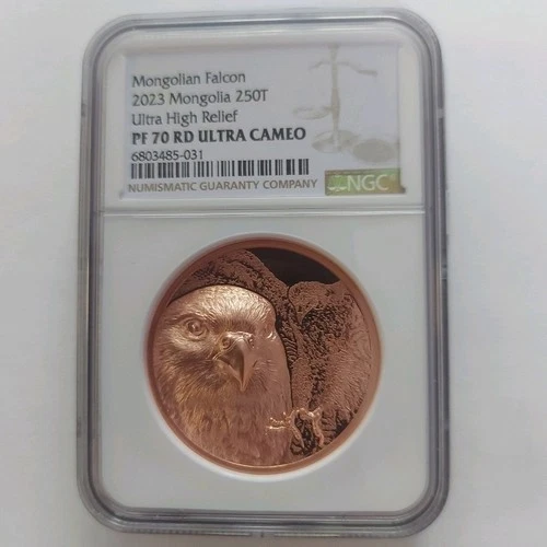 2023 Mongolia FALCON /50g Copper/ NGC PF70 UCAM Ultra High Relief/ 5000 Mintage.