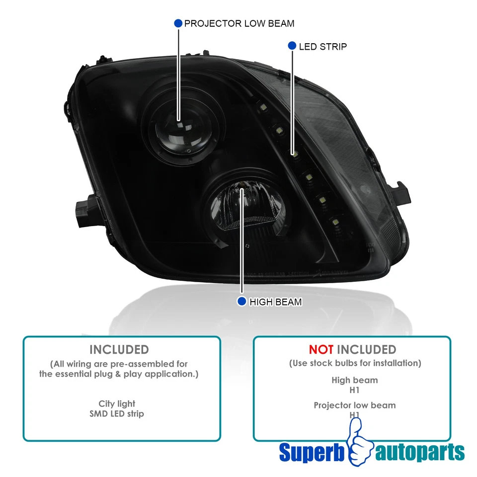 Fits 1997-2001 Honda Prelude Black Smoke Projector Headlights Lamps - Image 3 of 4
