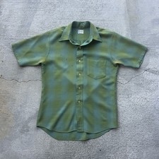 Vintage 50s Shadow Plaid Gabardine Shirt Loop Collar Men  s Size Small