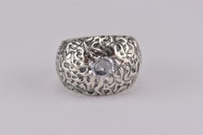 CHUNKY Sterling Silver 19mm Heavy Textured Accented Dome Band Ring 17g 925 Sz: 7