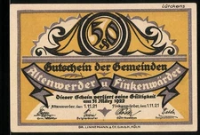 Notgeld Altenwerder 1921, 50 Pf., Gutschein der Gemeinden, Motiv mit Monster un 