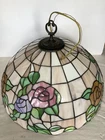 Vintage Tiffany-Style Slag Glass Floral Pendant Light – 20” – Working – Rose