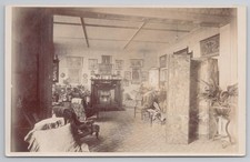 Edwardian Drawing Room Interior Fireplace Screens & Art RPPC c1910