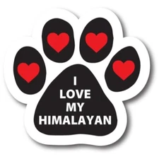 I Love My Himalayan Black Paw print with Red Hearts Car Magnet 5" Paw Print