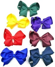 Pair of Girls Hair Bows School Ribbon Style Hair bow with Clips Slides Barrettes