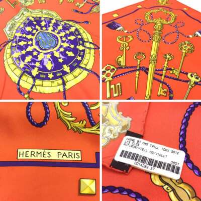 小物 HERMES Pattern Pleats Carre 90 Hermes Vintage Rare scarf Carre 90 LES CLES Silk from japan