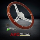 14" Dark Wood Riveted Grip Steering Wheel 6 Holes with Chrome Horn Button