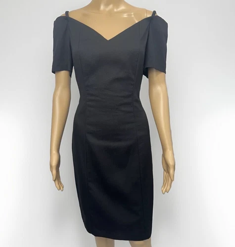 VTG 90s Incognito Black Cold Shoulder Sheath Dress Stretchy Size 7/8 Y2K Elegant