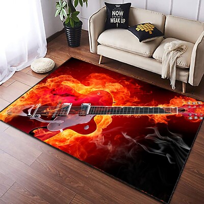 Rockabilly Electric Guitar On Fire, Red Jazz Guitar Elements, Fire, Electric