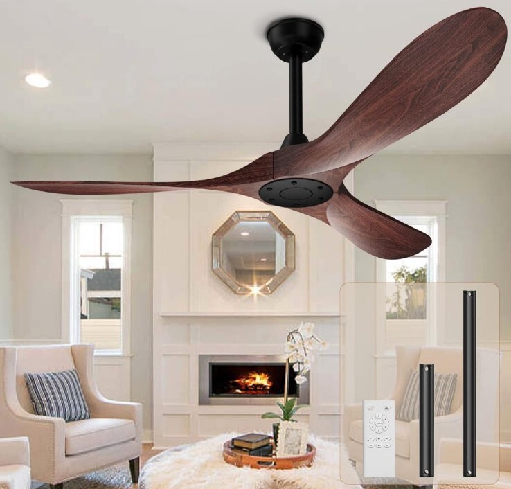 52 Inch Walnut Low Profile Ceiling Fan with Remote Control No Light-image