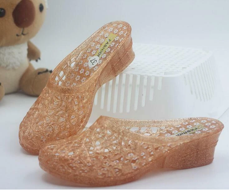 Sandálias femininas Jelly sapatos mules casuais salto cunha oco chinelos de verão - Imagem 4 de 4