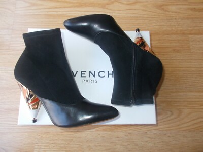 $1250 Givenchy Enamel Cone Heel Booties Leather & Suede sz 37 US 7 NEW