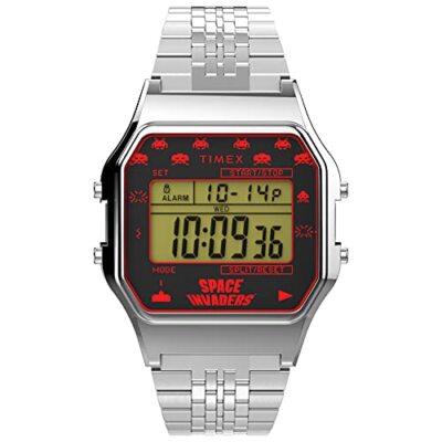 Timex T80 x Space Invaders Uhr Retro TW2V30000 Spiel Edelstahl Silber