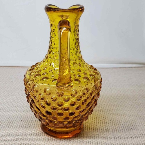 Vintage Kanawha Amber Honey Glass Hobnail Pitcher Vase 5.5" - Picture 2 of 10