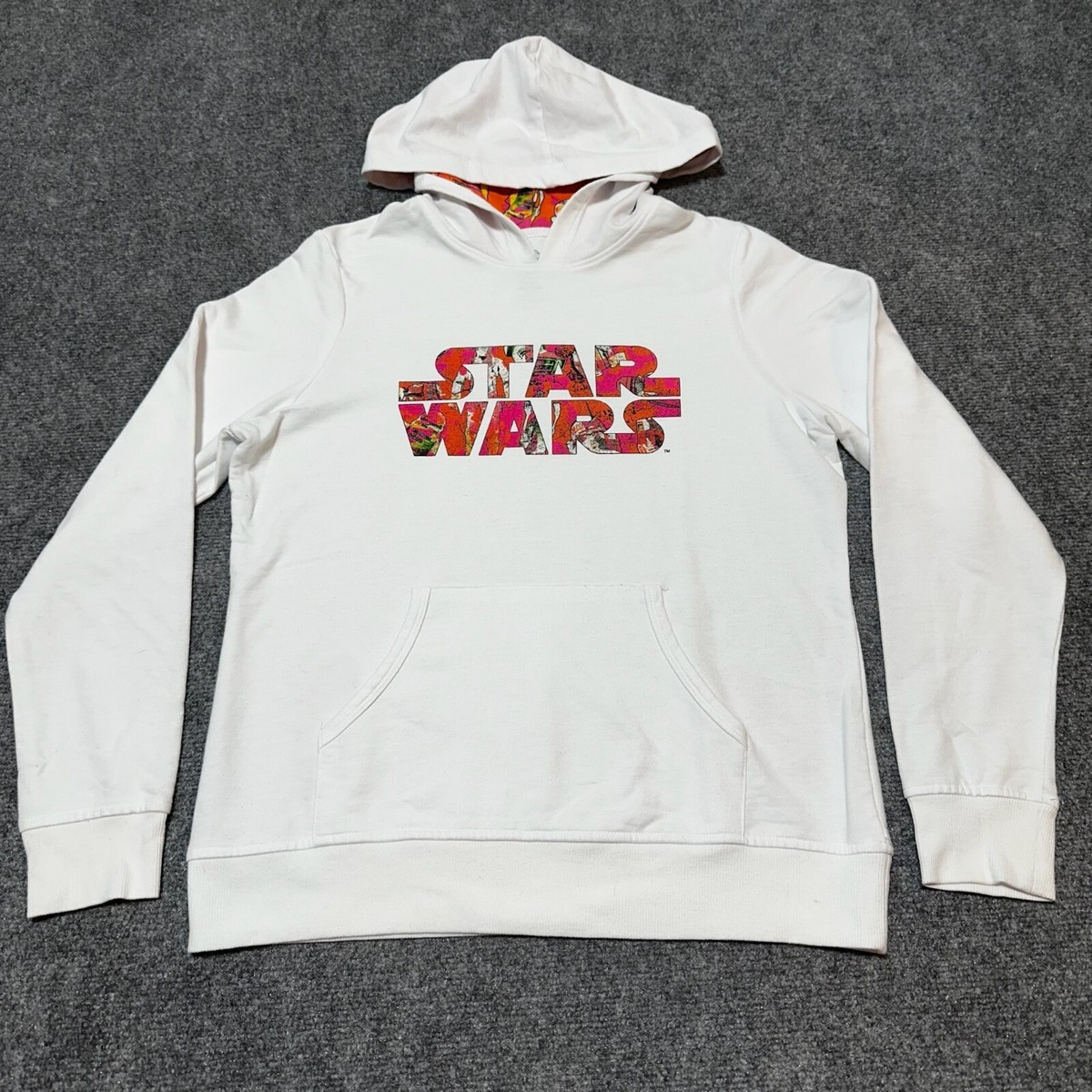Star Wars Hoodie Womens Large White Cotton Blend Sweatshirt Ribbed