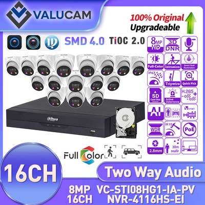US Valucam 16CH 8MP 4K Security IP Camera System Kit Home TIOC SMD 4.0 NVR Lot