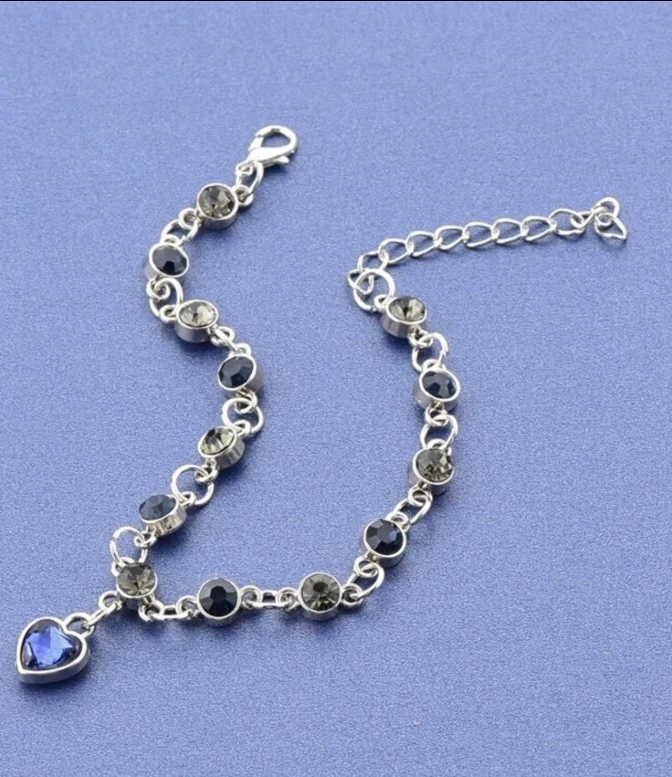 Pulseras de cristal LOVE corazón azul llenas de oro blanco de 18k nuevas sin etiquetas azul hipnotizante Foto 3 de 4