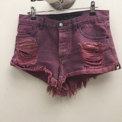 maroon denim shorts