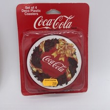 1997 Coca-Cola Rocking Horse & Christmas Wreath Plastic Coasters 2 Sets of 4