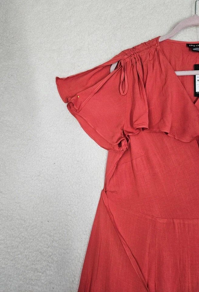 City Chic Women Dress S/16 Red 100% Viscose Wrap Tie Short Slit Sleeve Maxi Fit - Image 2 of 4