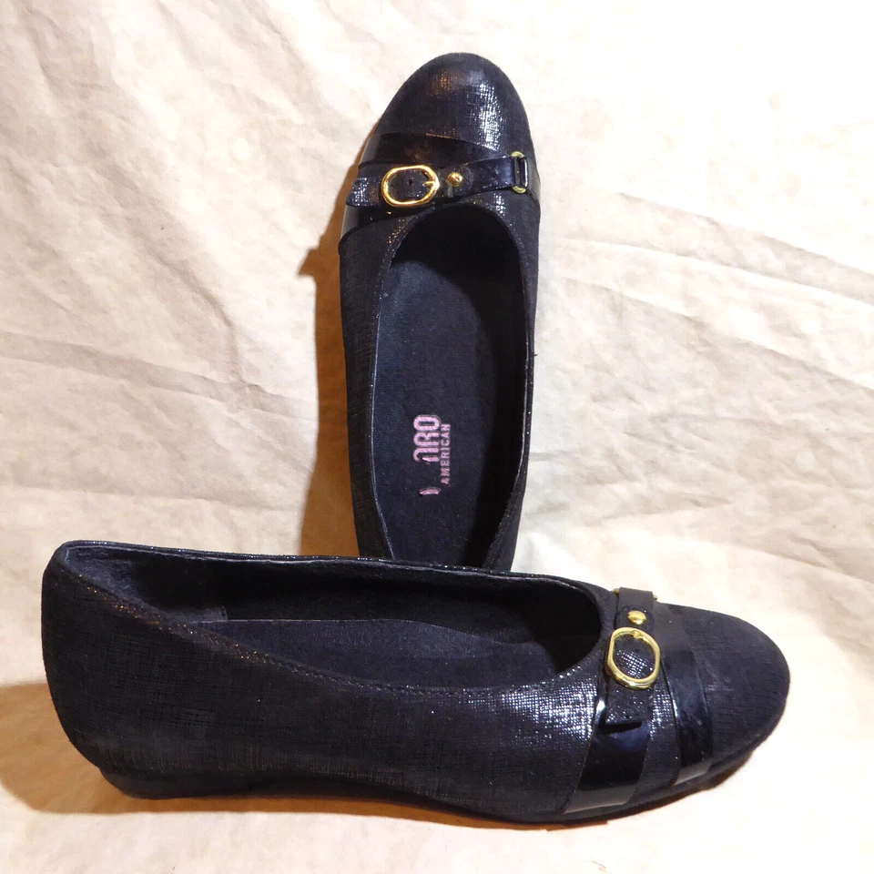 🩰 Munro Comfort Ballet Pisos 6.5 M Cuero Texturizado Negro; Hebilla Correas Cruzadas Foto 2 de 4