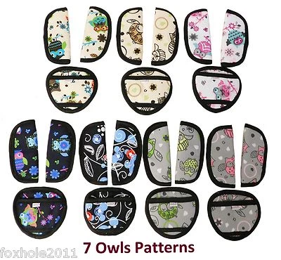 Baby Car Seat and Pushchair Belts Crotch Cover Harness Straps Pads 3pcs Owls