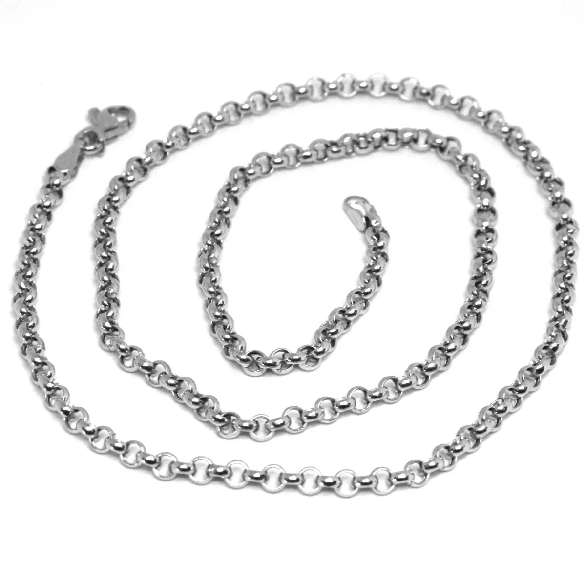 18K WHITE GOLD ROLO CHAIN 2.5 MM 18 INCHES NECKLACE CIRCLES MADE IN ITALY