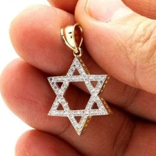 1Ct David's Star Religious Pendant 14K Yellow Gold 1.2"