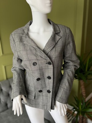 L.K. Bennett Damen Blazer Sakko - Größe 14 grau kariert feine Merinowolle 