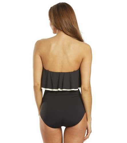 Contours Coco Reef Agate Ruffle Tummy Control Bandeau Swimsuit 14 /38D Black - Picture 2 of 4