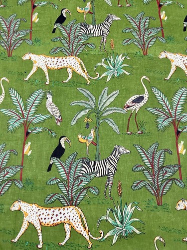 5 Yard Hand Block Green Animal Print Fabric Natural Handmade Cotton Indian Craft - Picture 3 of 12